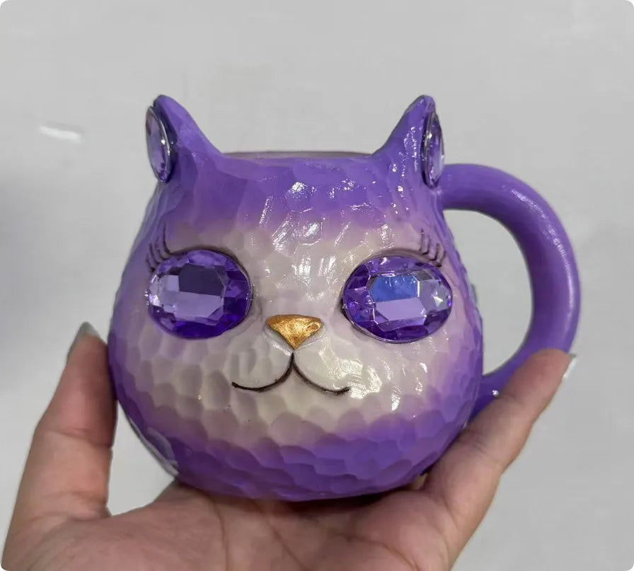 American-style resin cat cup decorative craft collectible in purple, green, blue, or pink colours