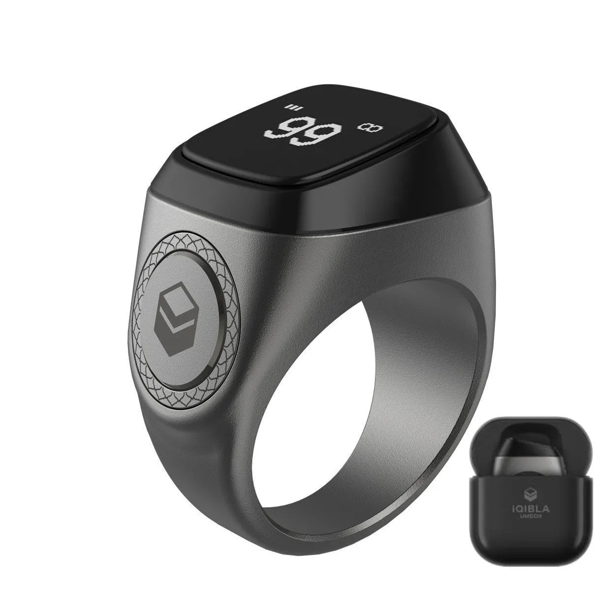 Zikr1 smart ring for Tasbih counting with OLED display showing prayer times