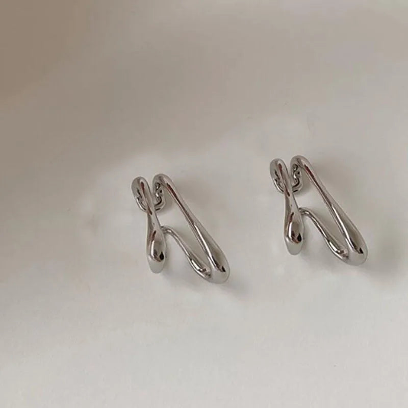 Double-layer geometric line copper ear clip earrings in gold and silver finish for women