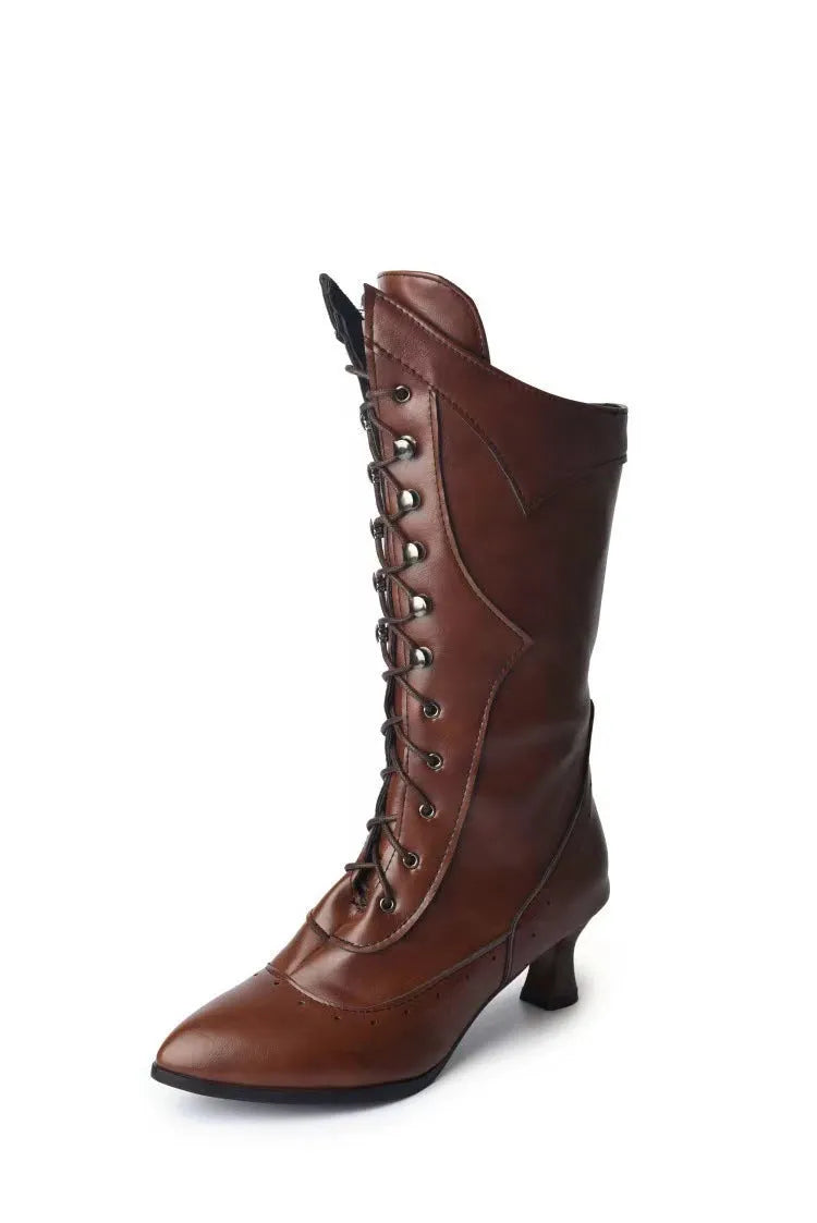 Lace-up Martin boots wine cup heel round toe large size women's boots black coffee white