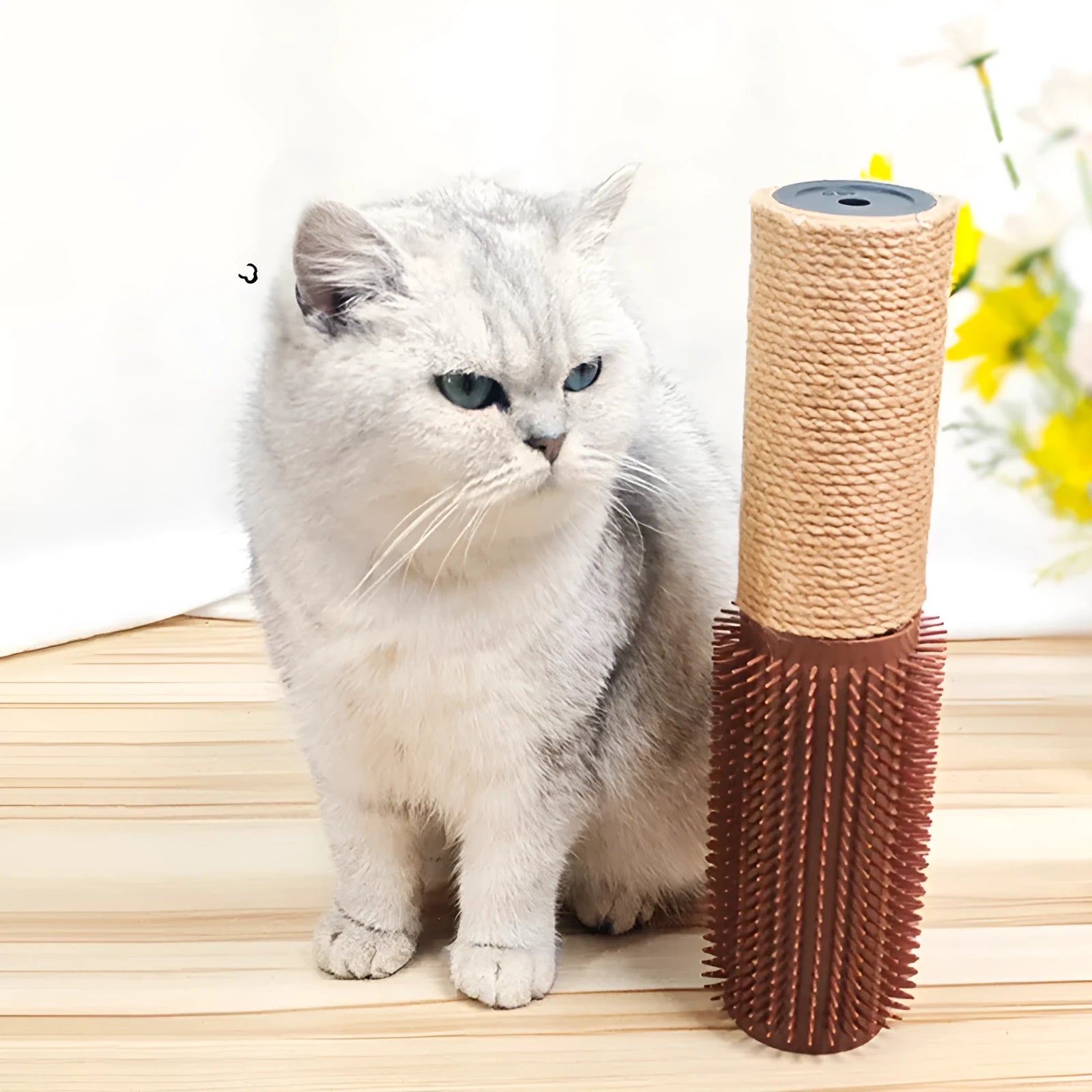 Brown sisal fibre cat scratching post measuring 30 centimetres tall