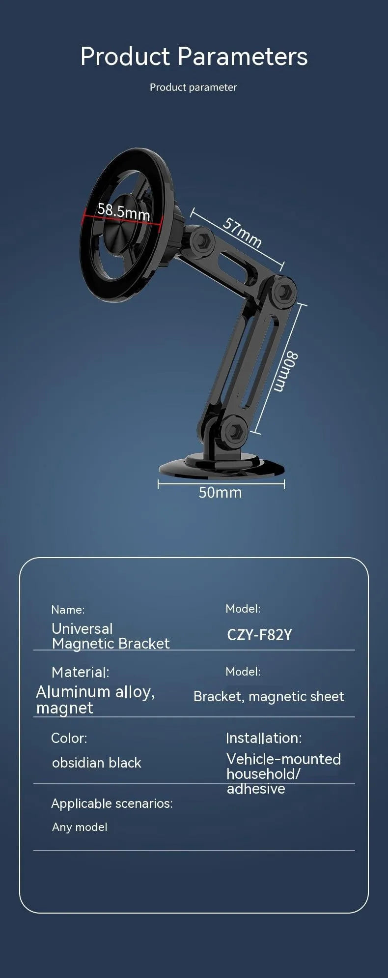 All-metal magnetic car phone holder in four colour options with magnetic rings and adhesive pads