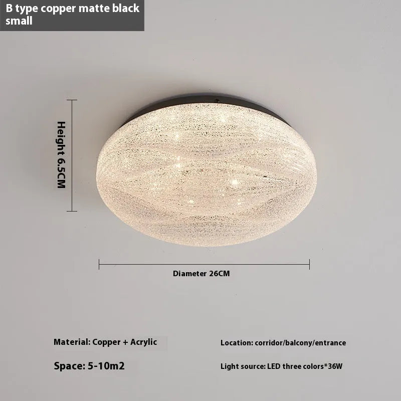 Modern light luxury cream style copper round ceiling lamp for bedroom with 26cm diameter option