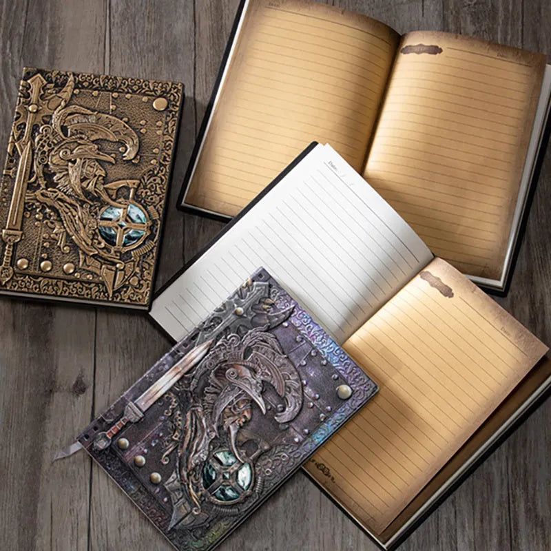 A5 leather notebook with 3D warriors relief embossing on cover showing bronze colour option