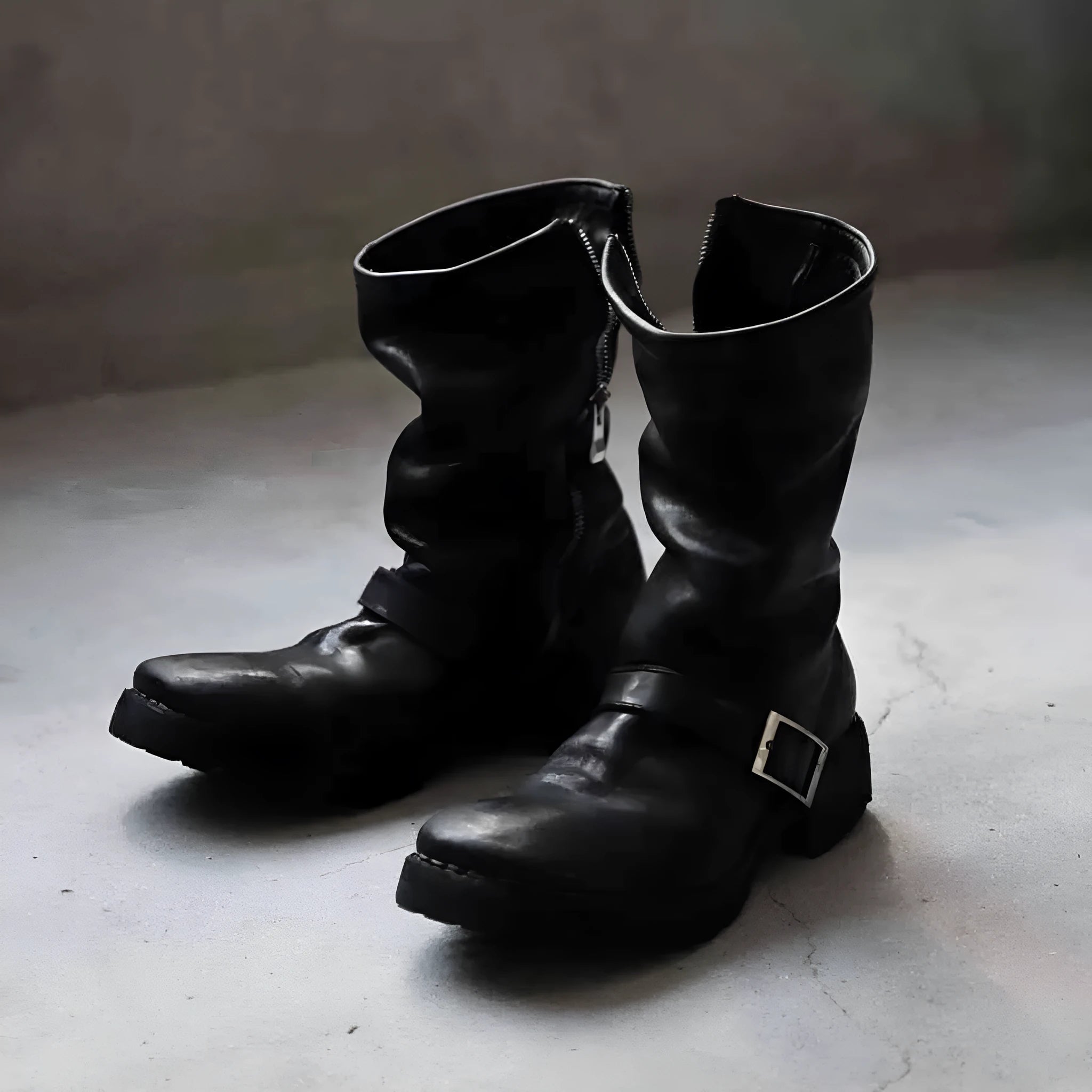 Men's black retro Martin ankle boots with a side zipper and round toe.