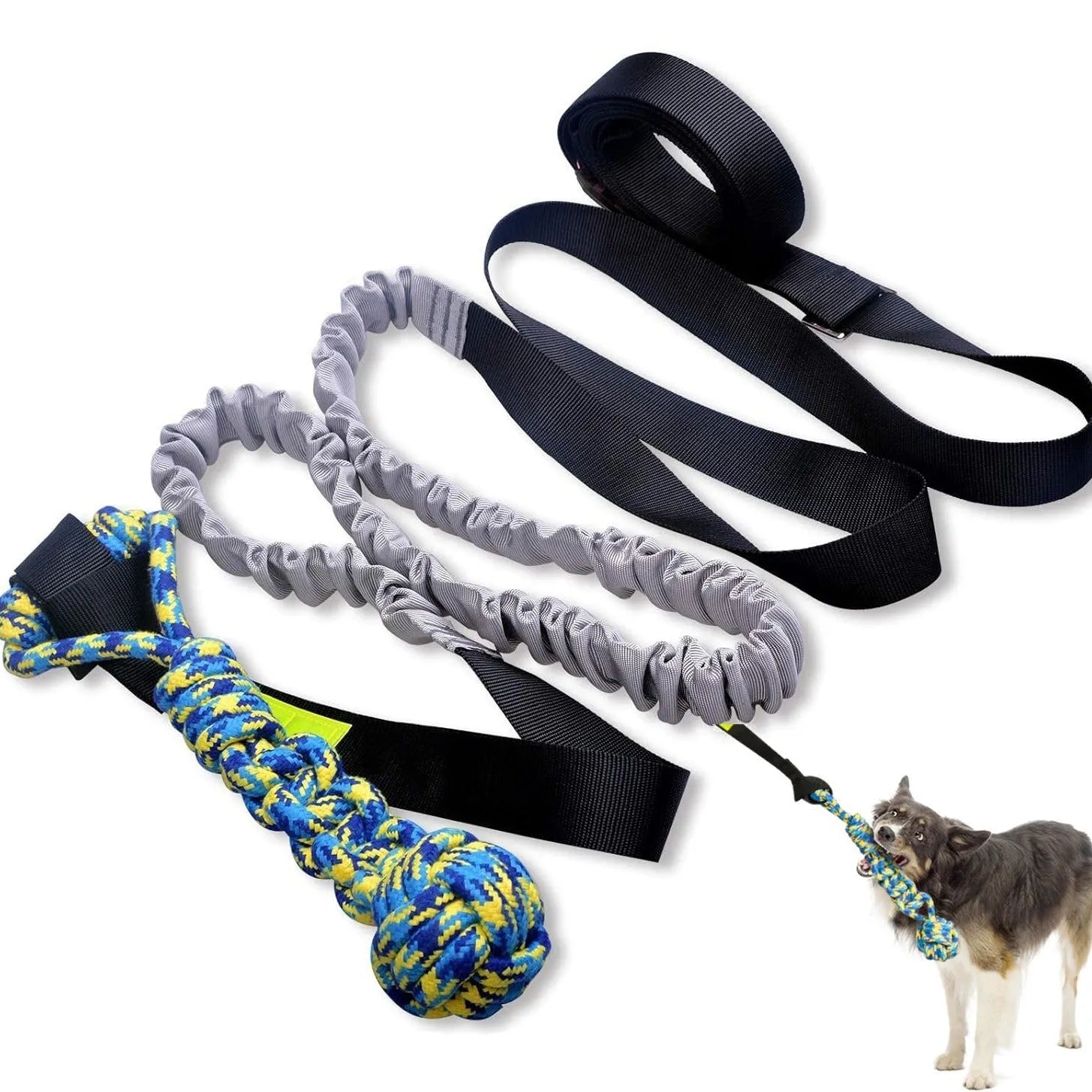 Green cotton rope dog tug toy with corncob design for bite and pull play