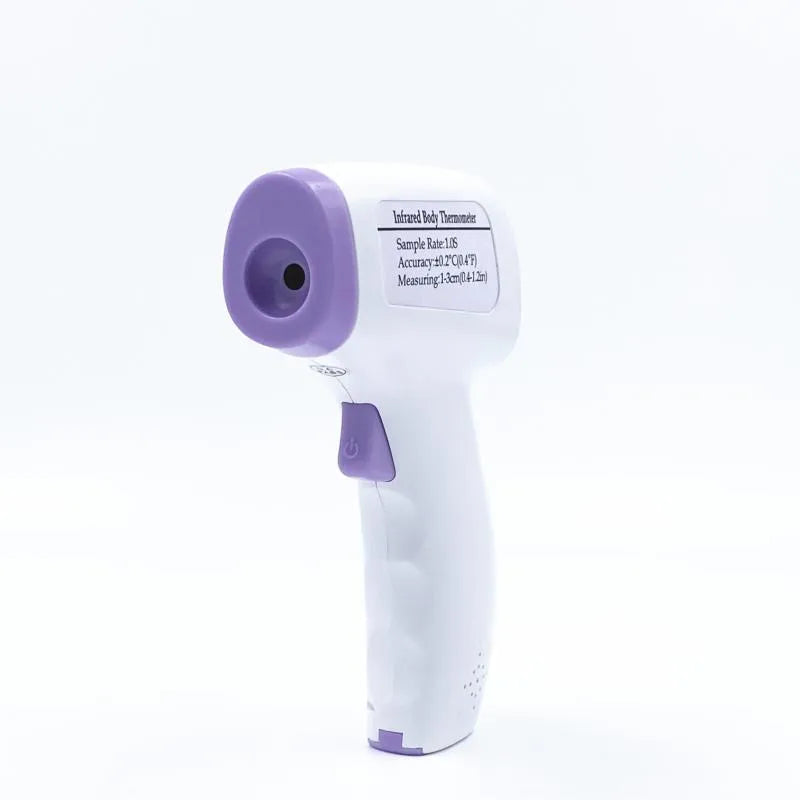 White digital thermometer with non-contact temperature measurement capability and electronic display
