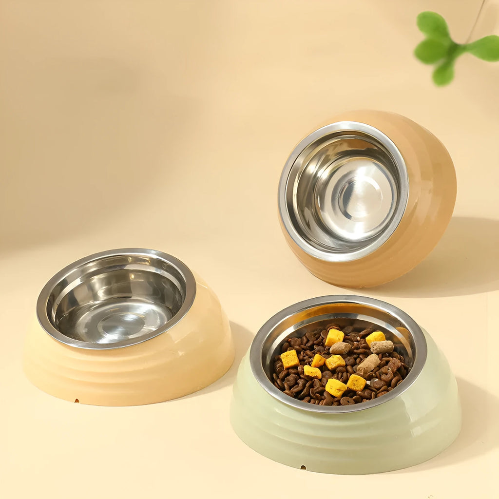 Stainless steel finish cat bowl in beige, brown, or light green colour for pet feeding