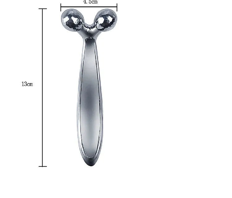 Face lift Y shape roller massager in silver ABS platinum, measuring 4.5cm by 13cm