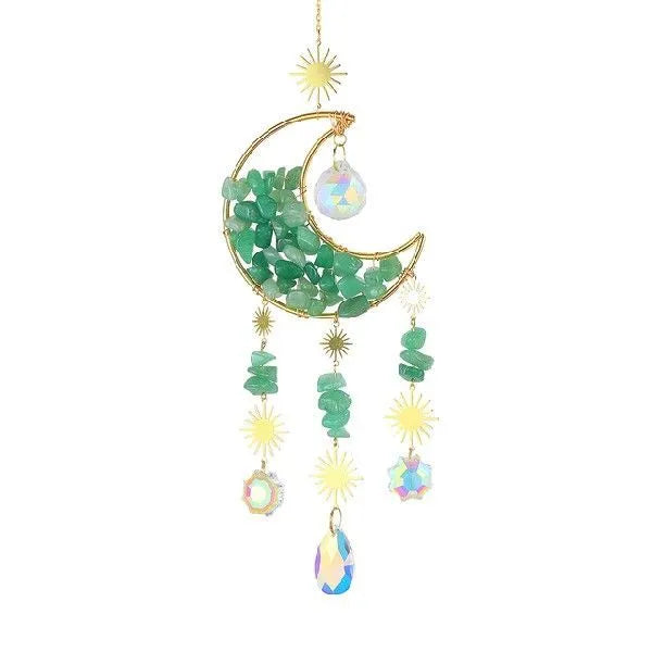 K9 crystal moon car pendant on a metal chain in a choice of colours.