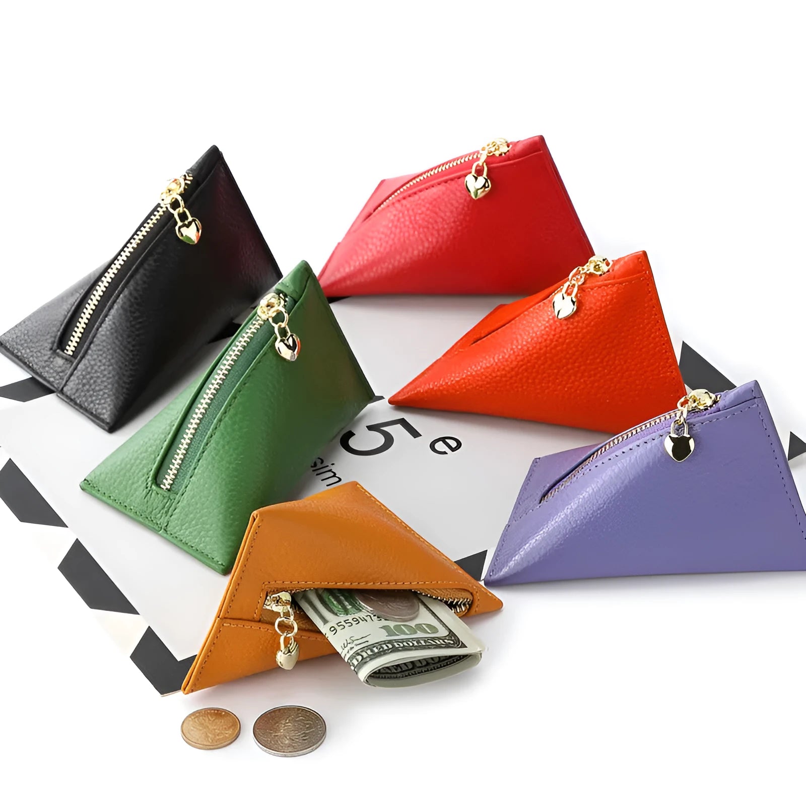 Women's small genuine leather mini coin purse in solid colour with sewing thread detailing