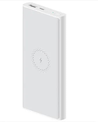 White or black 10000 mAh power bank with fast charging and wireless output for tablets and cameras