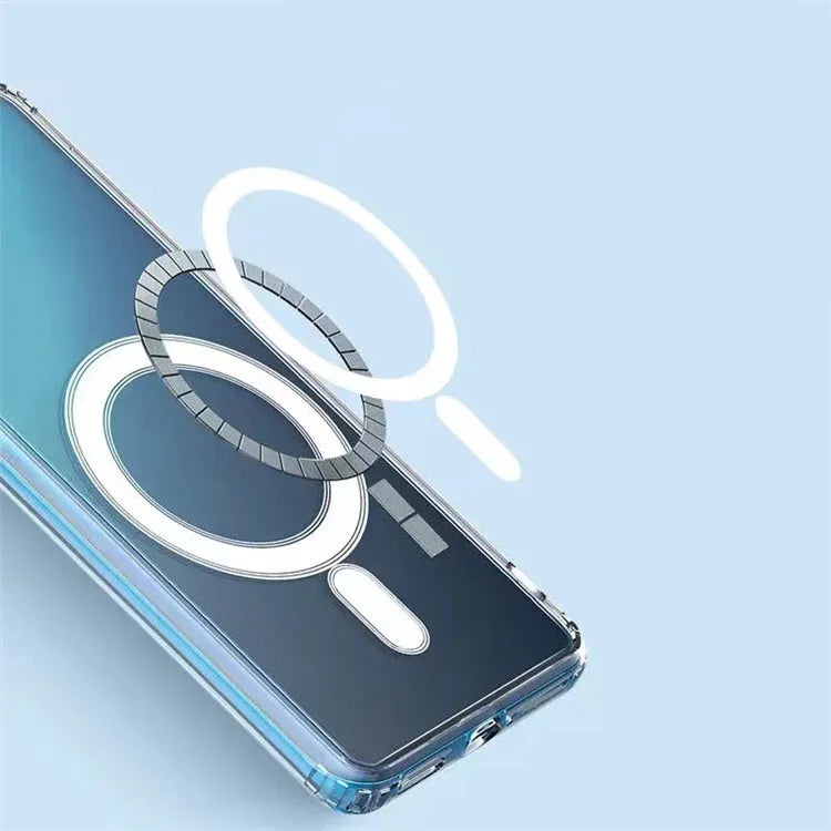 Transparent magnetic phone case for Samsung Galaxy S21 S22 S23 models with MagSafe charging compatibility