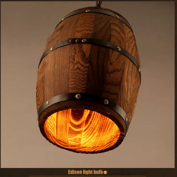 Creative wine barrel wooden chandelier with LED bulb and adjustable chain