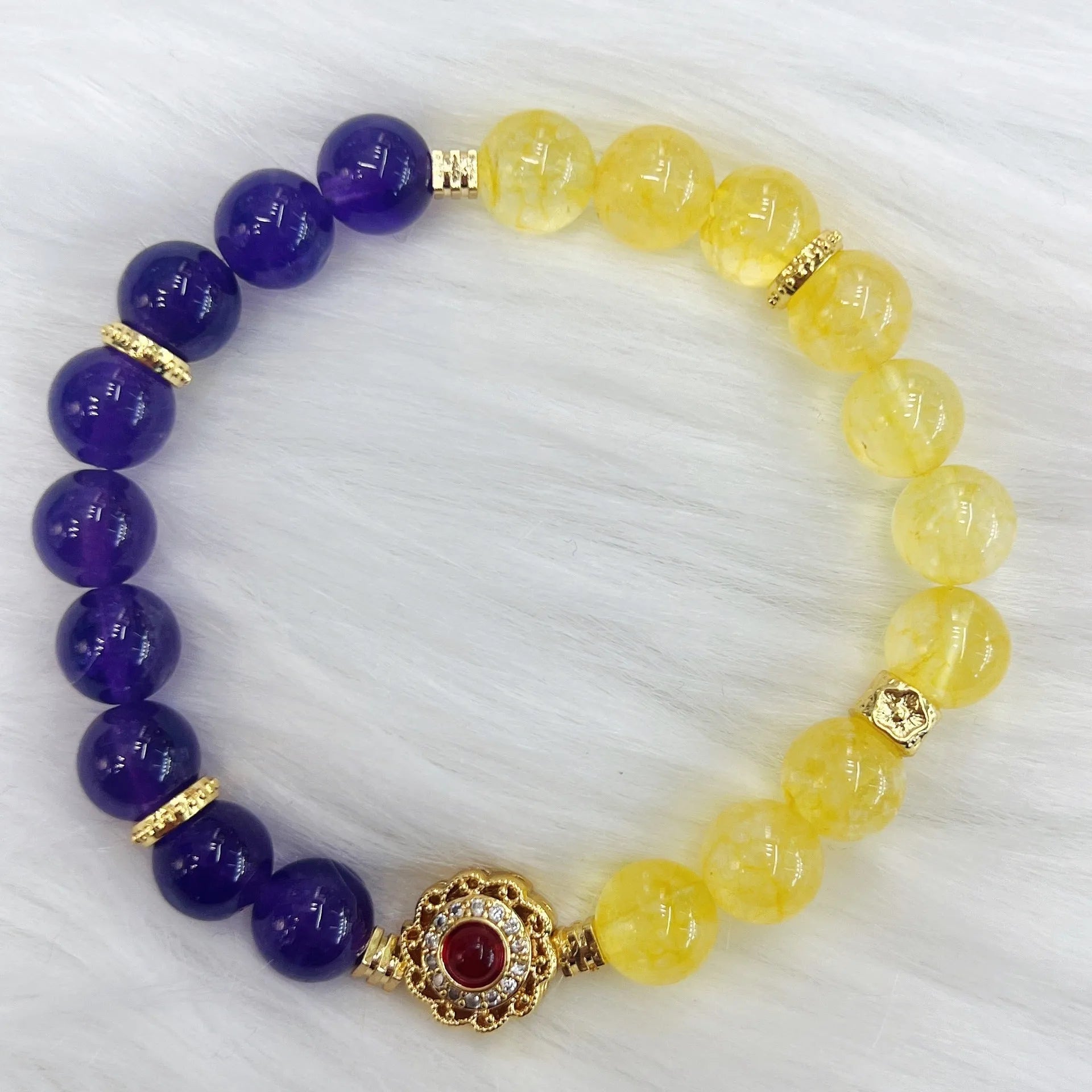 Handmade yellow and purple amethyst crystal bracelet for women with niche style