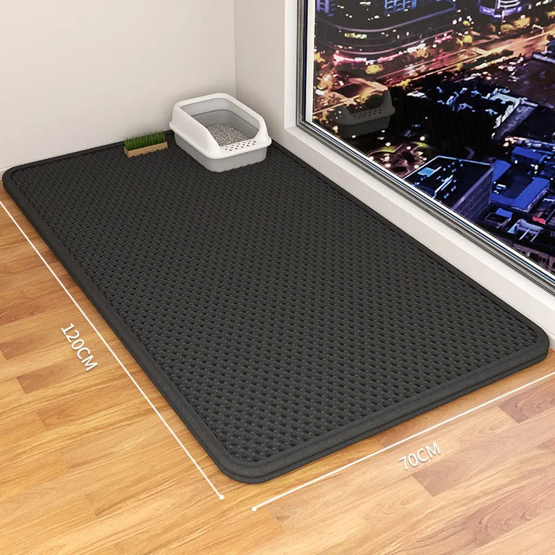 Double layer waterproof cat litter mat in beige colour with non-slip backing