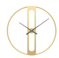 Round metal wall clock with 50cm diameter in black or gold finish on a wall