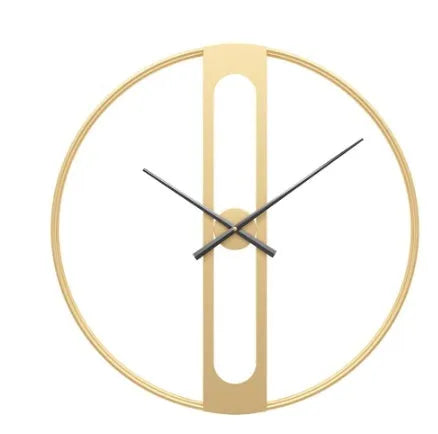 Round metal wall clock with 50cm diameter in black or gold finish on a wall