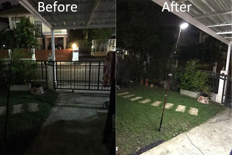 White LED fishing light panel on a tall telescopic pole with a wireless remote control