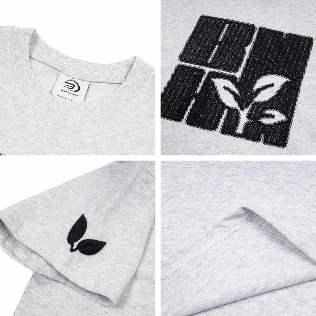 Cotton embroidery letter T-shirt for men, short-sleeve loose fit pullover in black, blue, melange gray