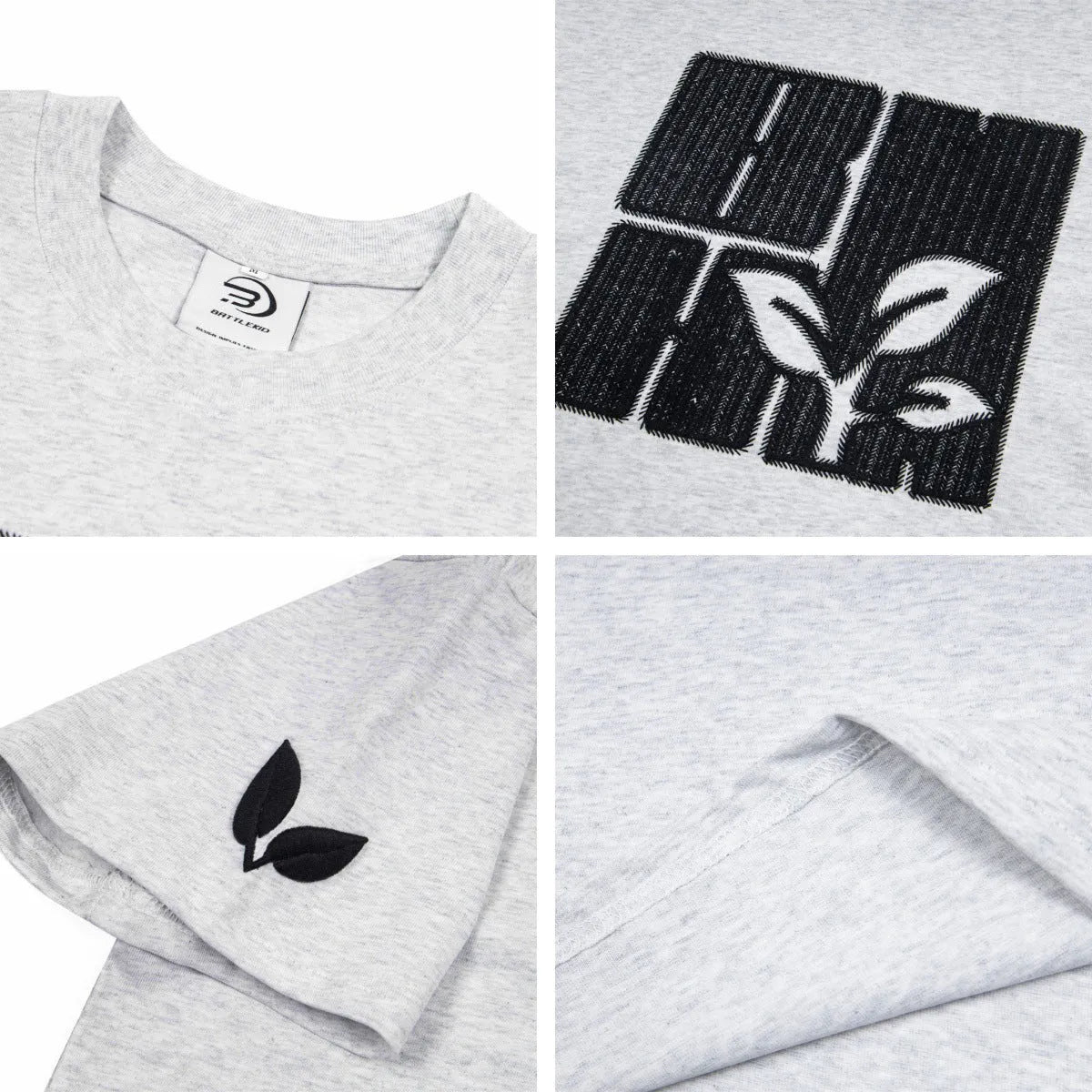Cotton embroidery letter T-shirt for men, short-sleeve loose fit pullover in black, blue, melange gray