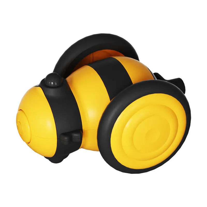 Electric bee-themed cat toy with feather attachments in pink or yellow colour options