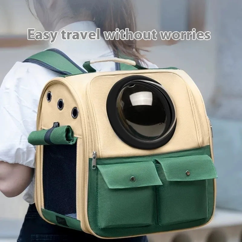 Cat space capsule backpack in solid colour, polyester, for cats up to 7kg, portable pet carrier