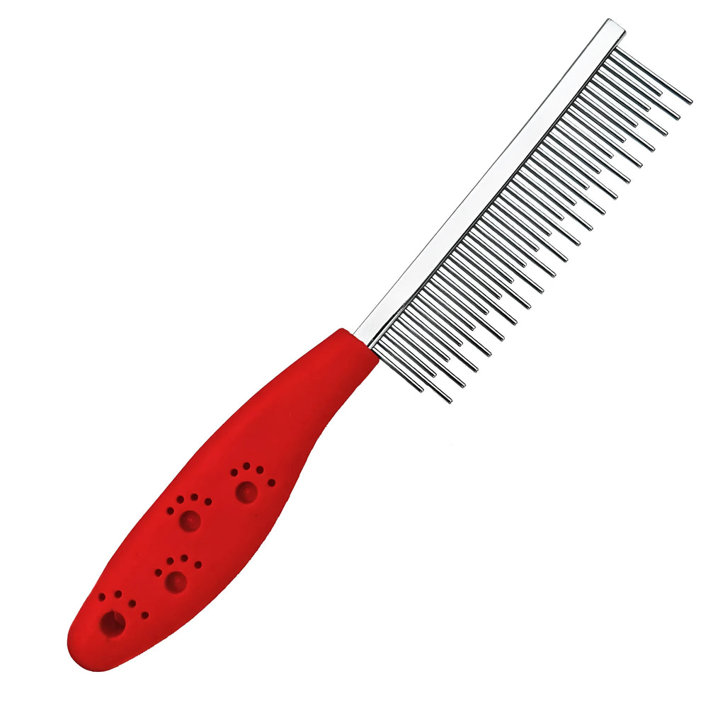 Red pet grooming comb with stainless steel short and long teeth for dematting dogs cats horses