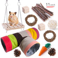Wooden pet toy bundle sets including gnawing blocks, straw mats, and woven balls for small animals