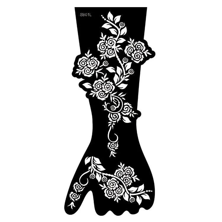 Pack of geometric hollow template tattoo stickers with machine-cut paper stencils for DIY art.