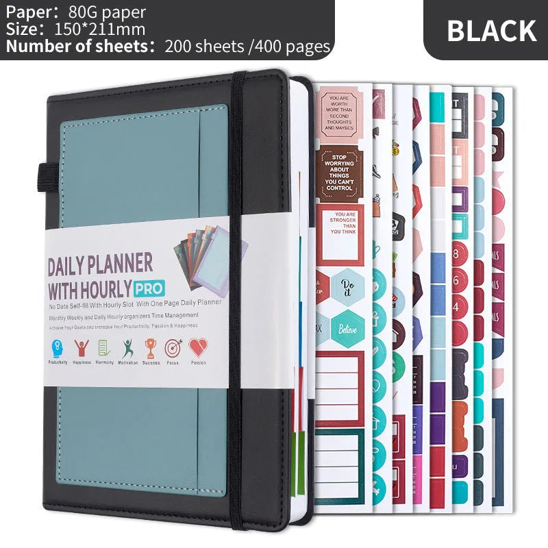 PU cover no-date notebook with thread binding showing 200 sheets of wood-free paper