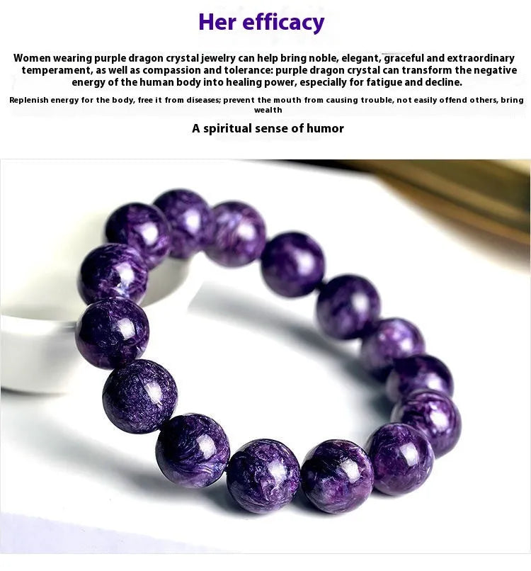 Natural Charoite crystal bracelet with transparent stones and platinum fittings