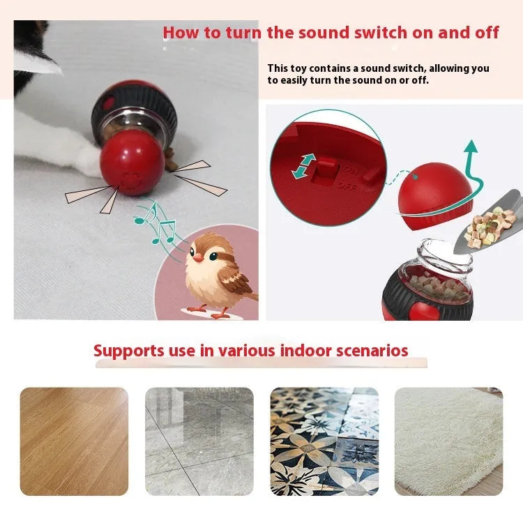 Plastic rotating cat puzzle feeder toy with a toy cat design and a super ball.
