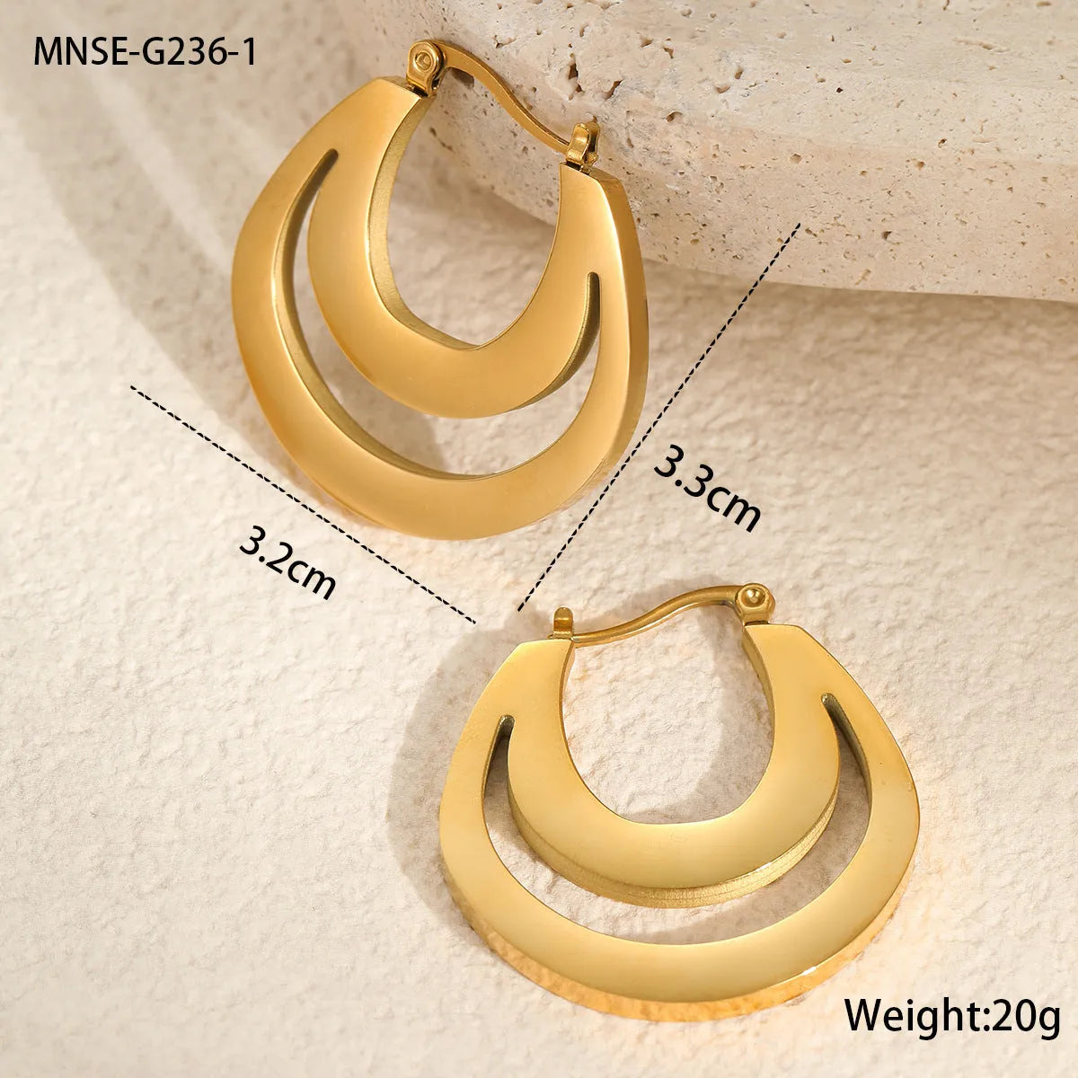 Geometric French earrings with round ring design in gold-plated 18K stainless steel