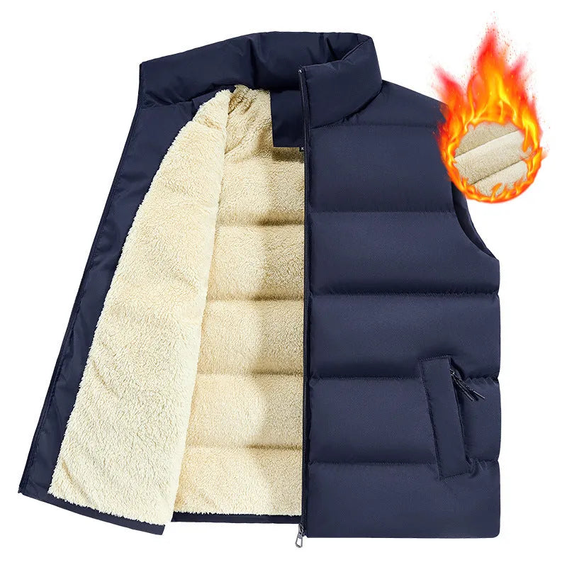 Men's striped lambswool vest for winter in black, dark blue, or red colours.