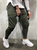 Men's cotton blended micro-elastic zipper casual trousers in black, tapered leg style