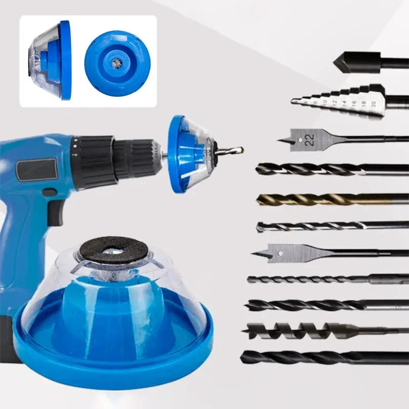 Blue bowl-shaped electric hammer dust cover accessory for collecting drilling debris.