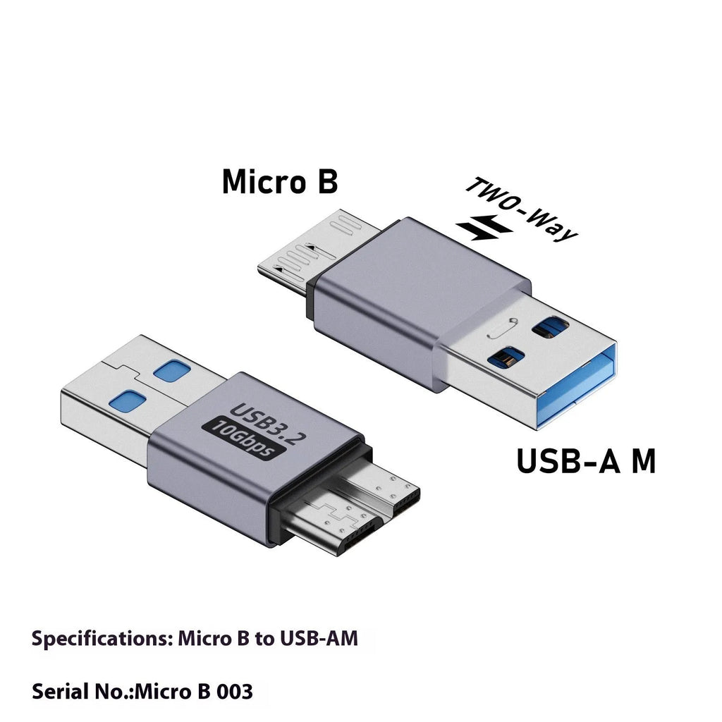 USB AM to Micro-B adapter connector with four different micro interface head options.