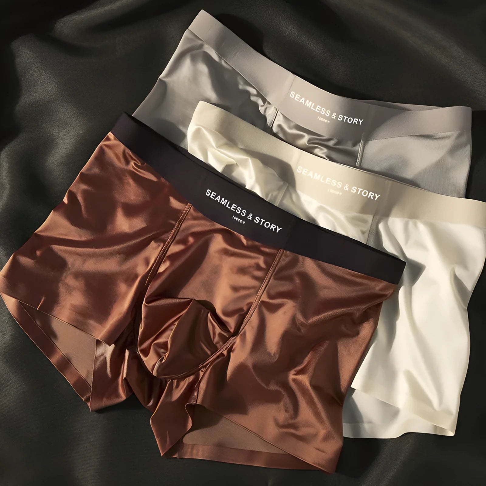 Men's ice silk underwear in knit construction showing solid colour options