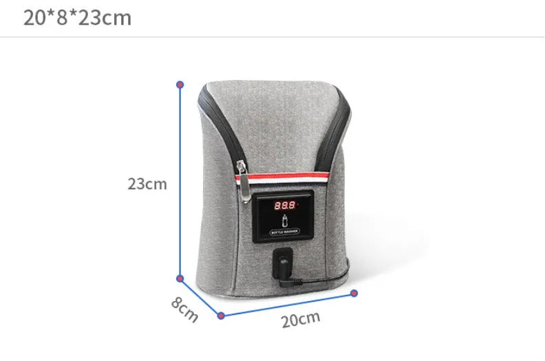 Grey Oxford cloth portable car USB baby bottle warmer with electronic display and carry handle