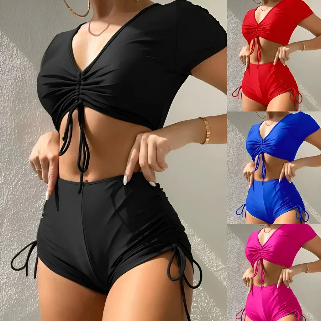 Ladies lace-up swimsuit with bow detail in various colours for swimming