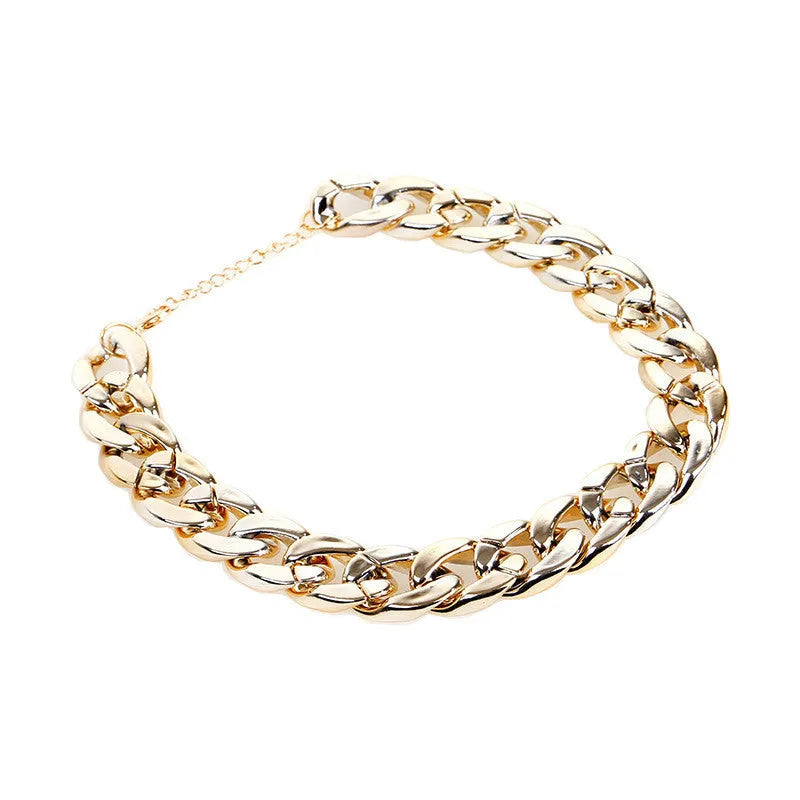 Gold coloured chain dog collar with twisted geometric pattern and buckle on small dog