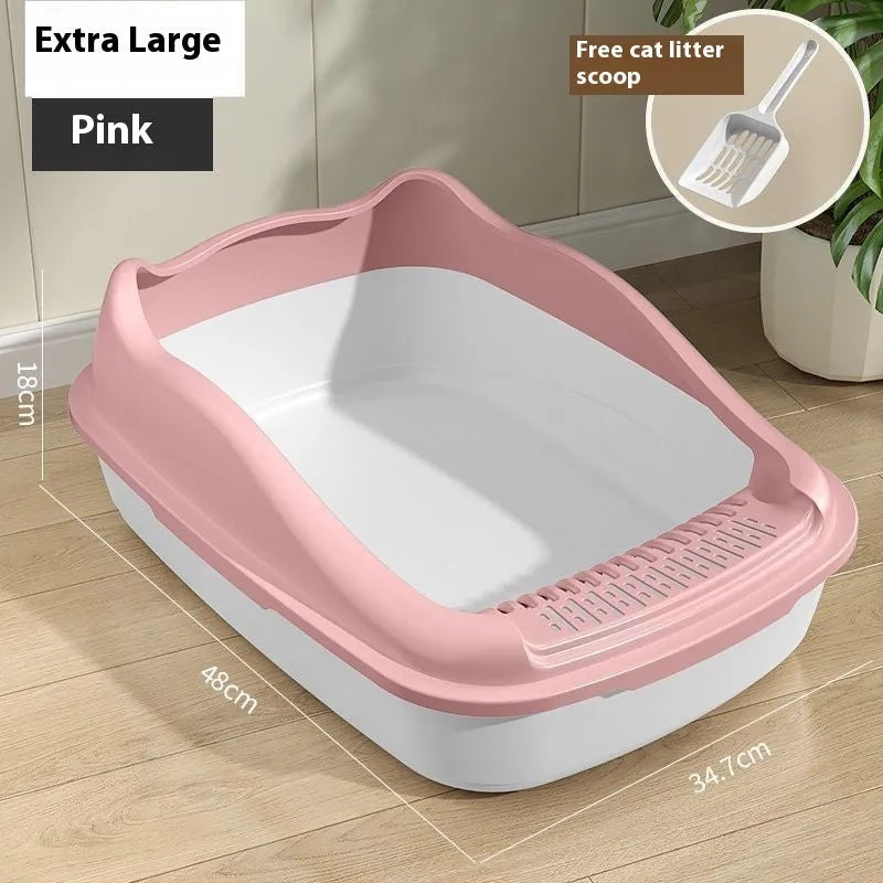 Oversized semi-enclosed cat litter box in cream white, PP material, anti-splash design, extra large size