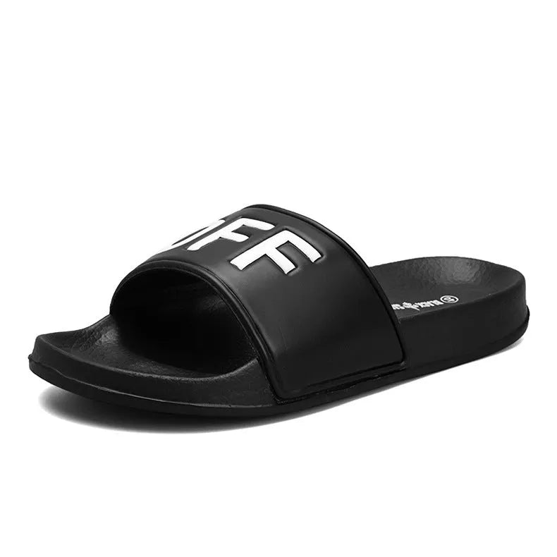 Large men's open toe personalised slippers with rubber sole in black or white colours