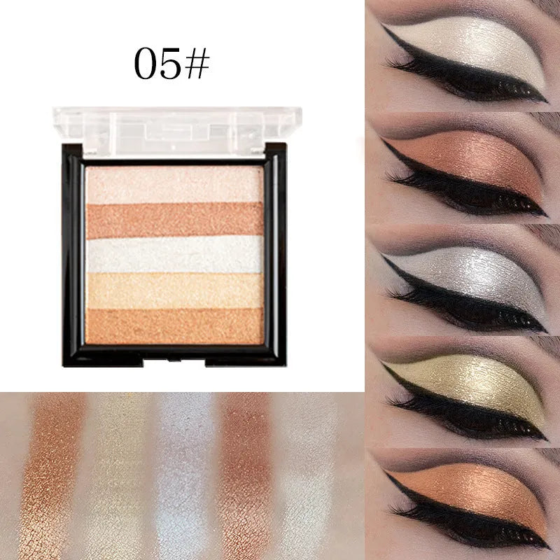 Eye shadow compact showing six colour style options for natural three-dimensional contouring and brightening
