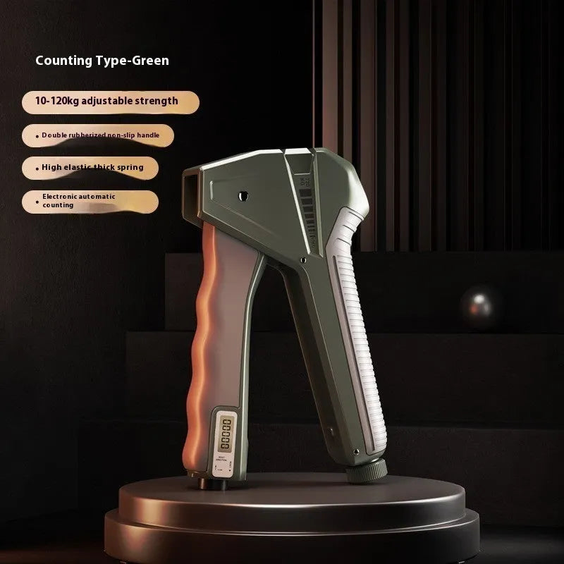 Adjustable resistance hand gripper exercise equipment with mechanical counter display.