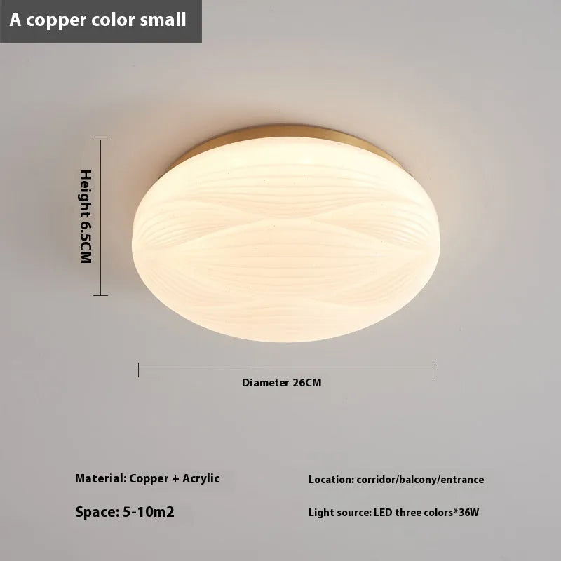 Modern light luxury cream style copper round ceiling lamp for bedroom with 26cm diameter option