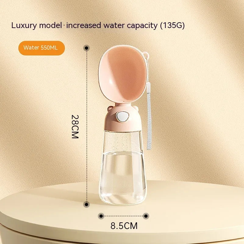 Portable dog water bottle and food container with integrated drinking bowl for pet travel