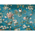 Hand-painted blue flowers and birds abstract oil painting on linen canvas measuring 40x50cm