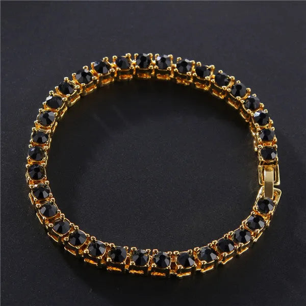 Men's geometric chain bracelet with single row rhinestones and zirconia charms in multiple colour options